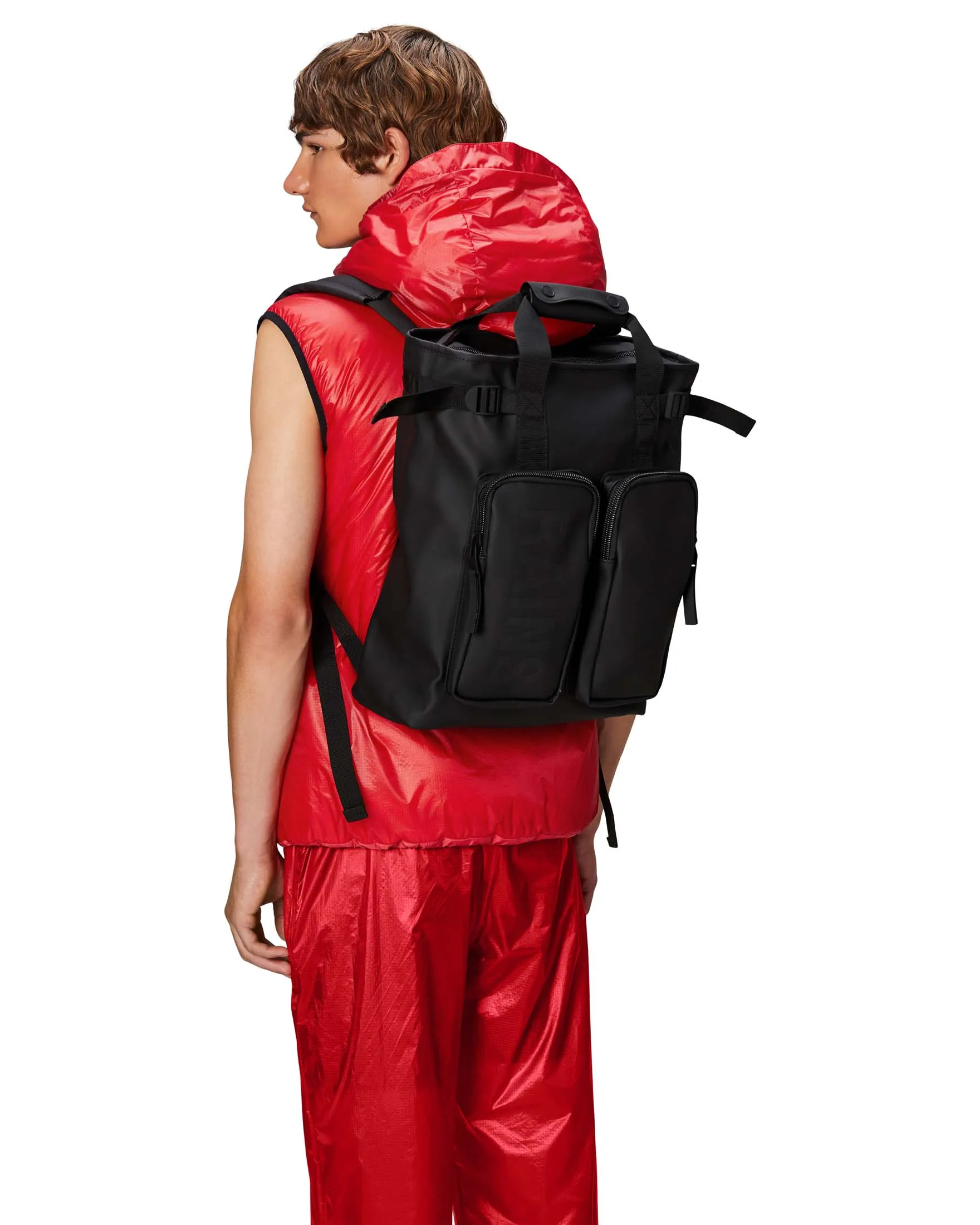 Texel Tote Backpack nera in tessuto impermeabile effetto gommato