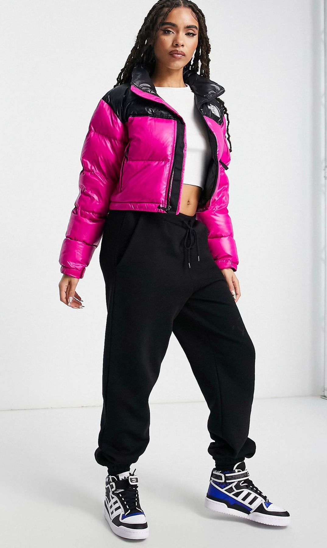 The North Face Nuptse Piumino Corto Nero Fuxia