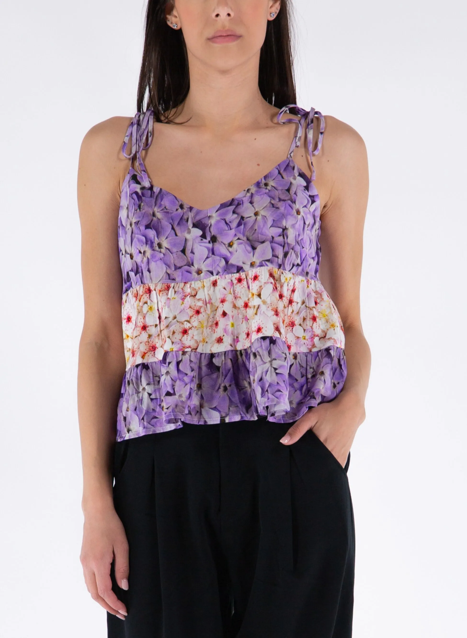 top floreale con spalline