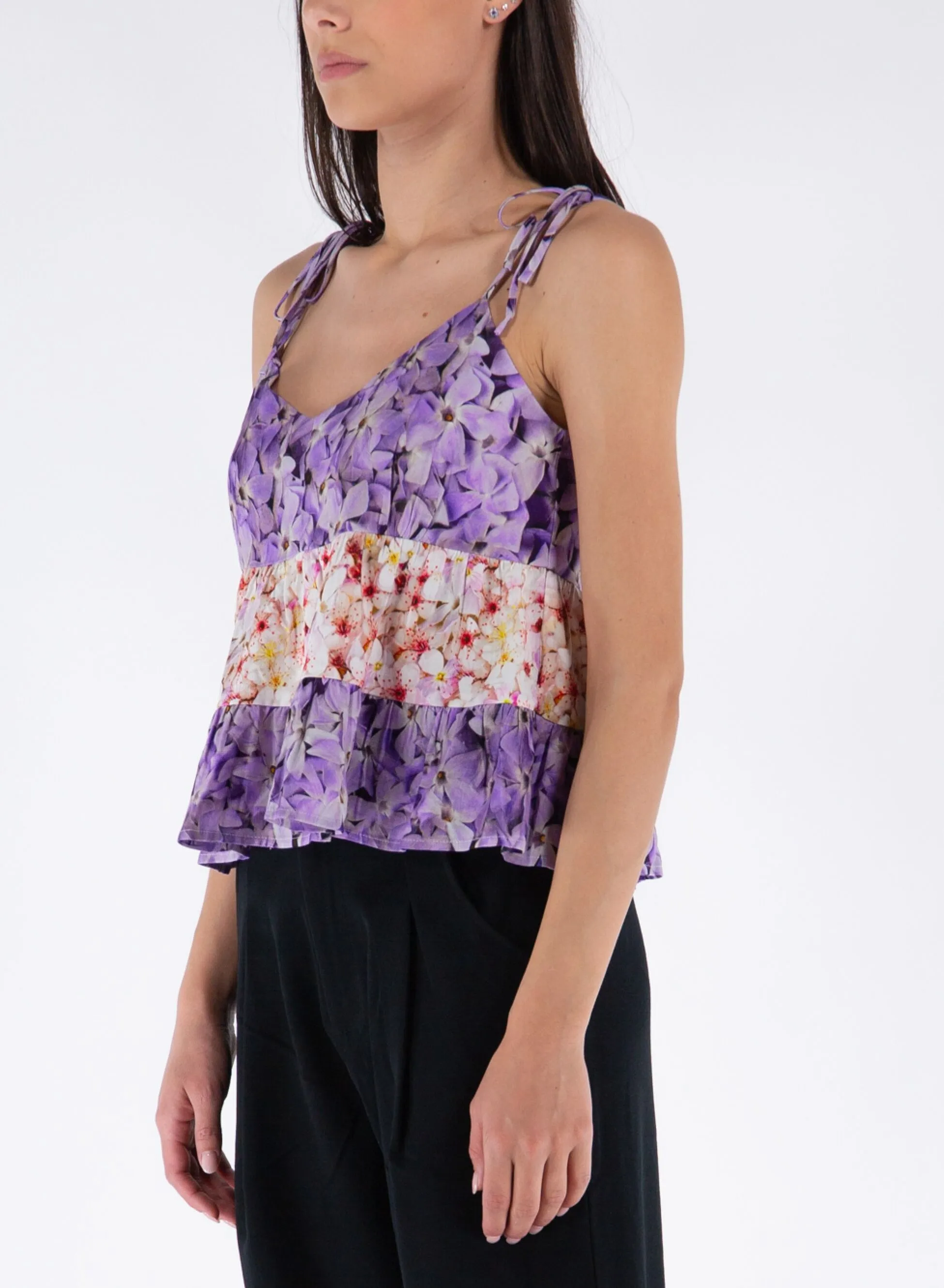 top floreale con spalline