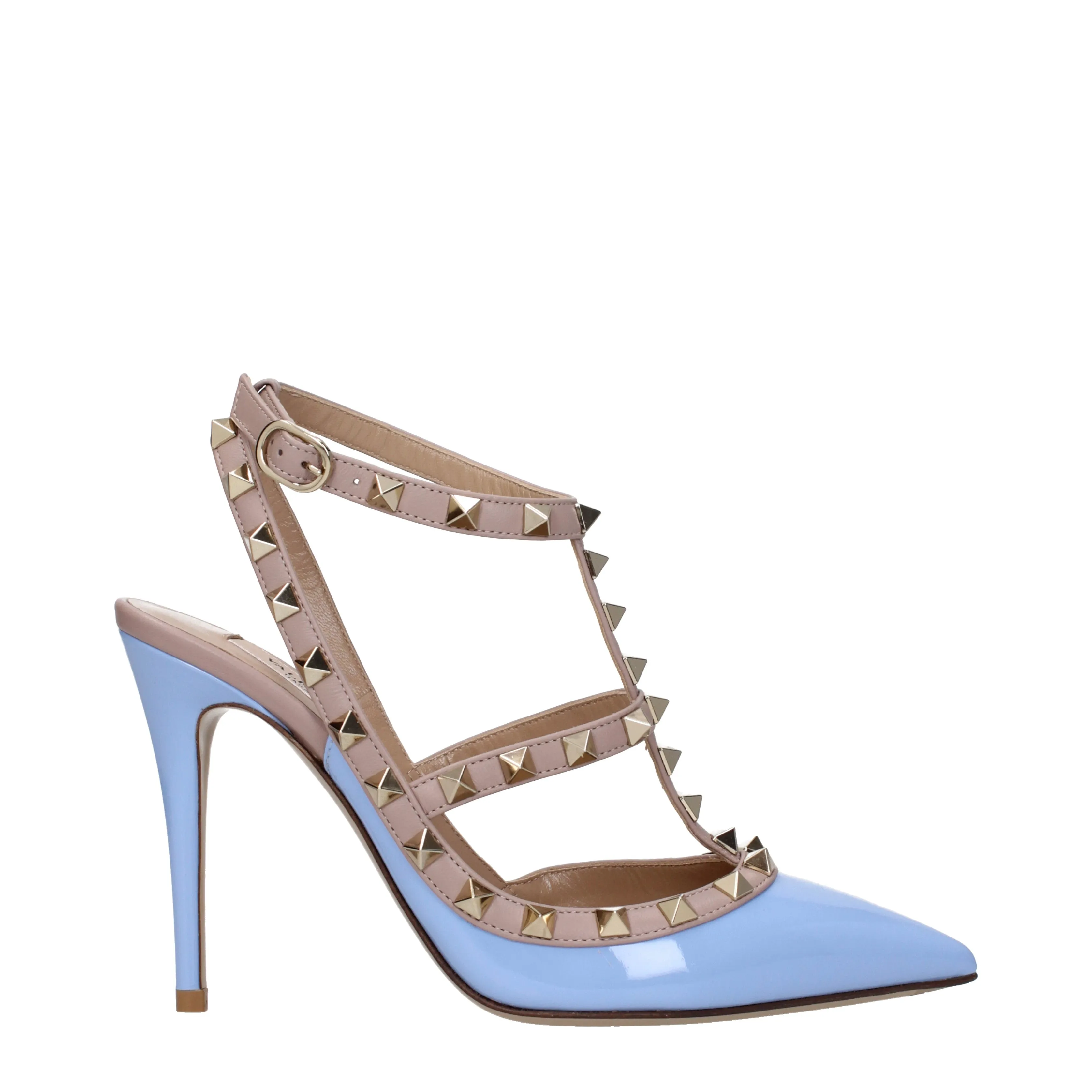 Valentino Garavani Sandali Rockstud Donna Vernice Celeste/Rosa Carne