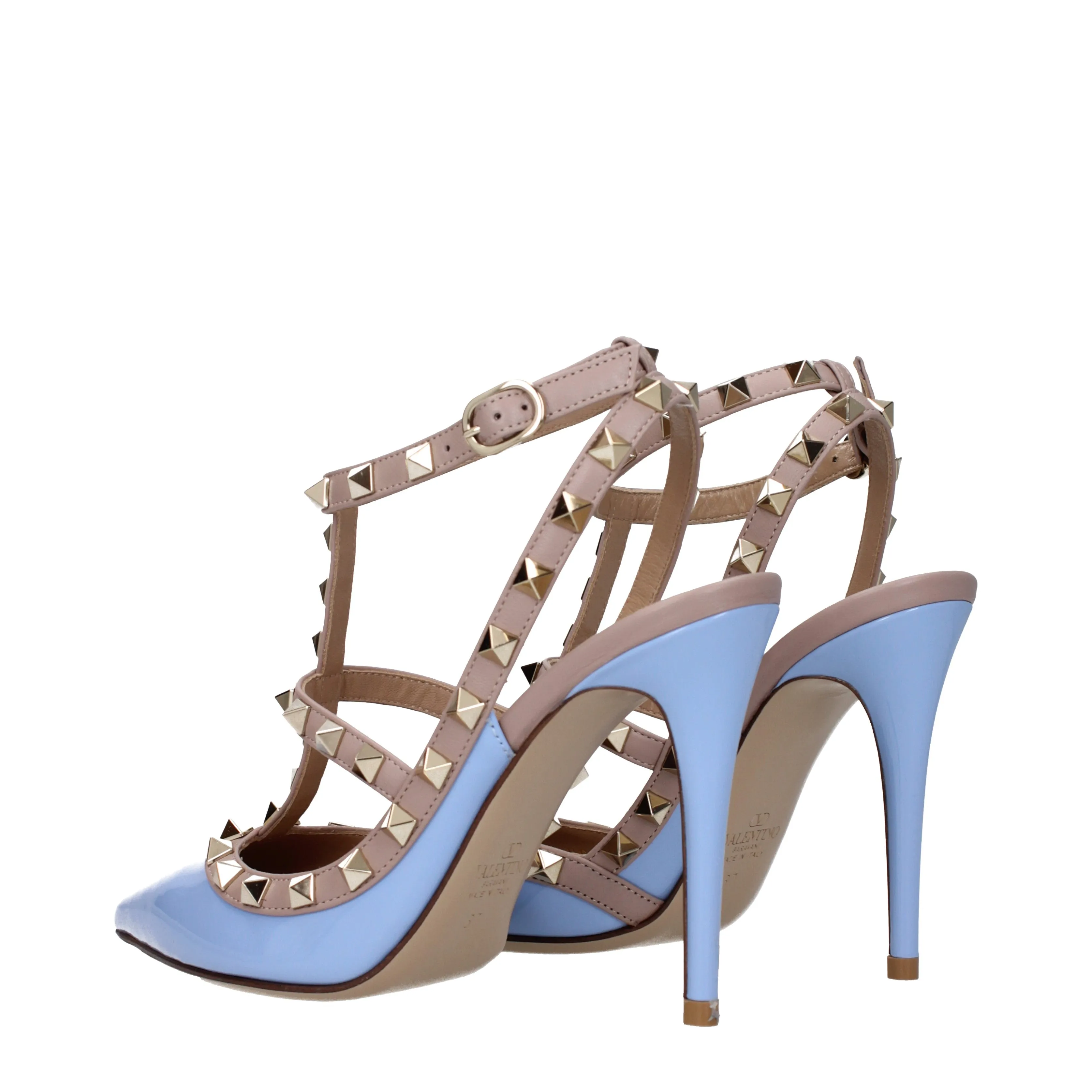 Valentino Garavani Sandali Rockstud Donna Vernice Celeste/Rosa Carne