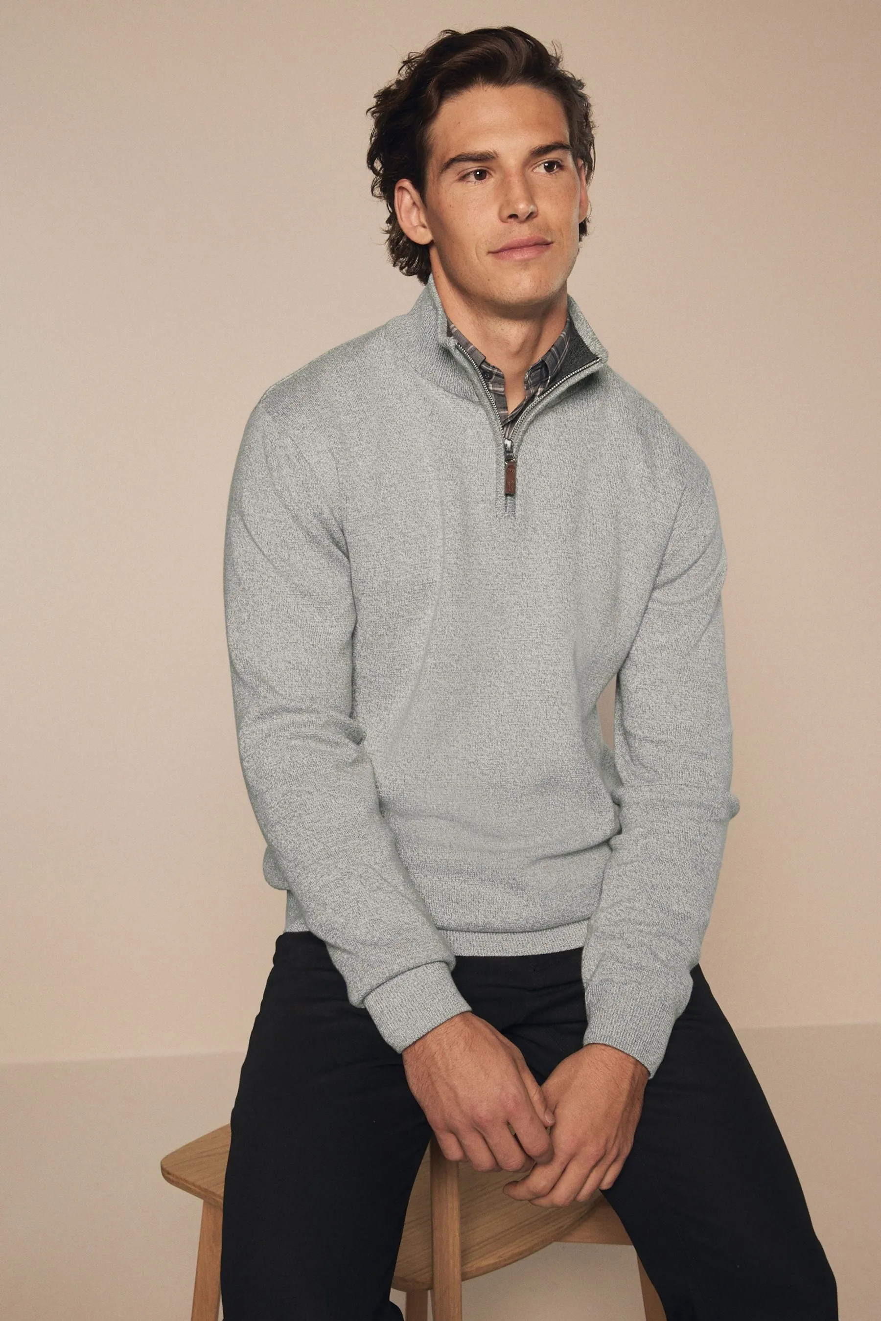 Vestibilità regolare 100% Cotton Premium Zip Neck Maglione    