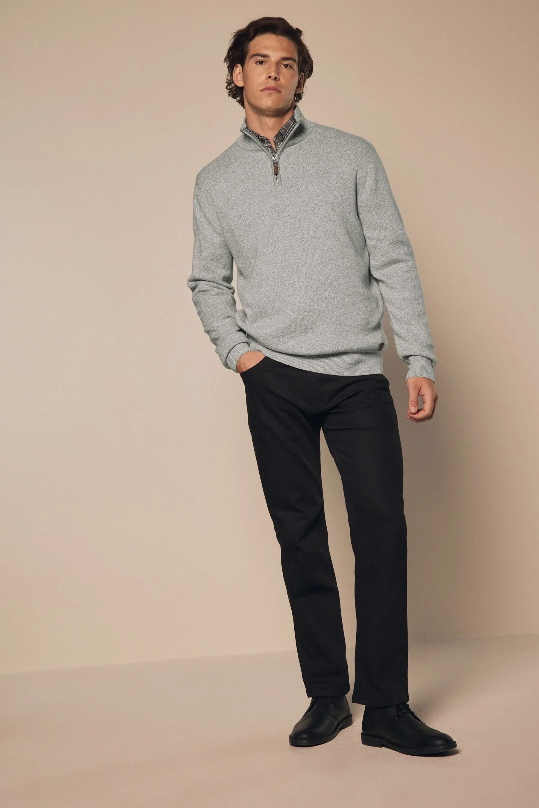 Vestibilità regolare 100% Cotton Premium Zip Neck Maglione    