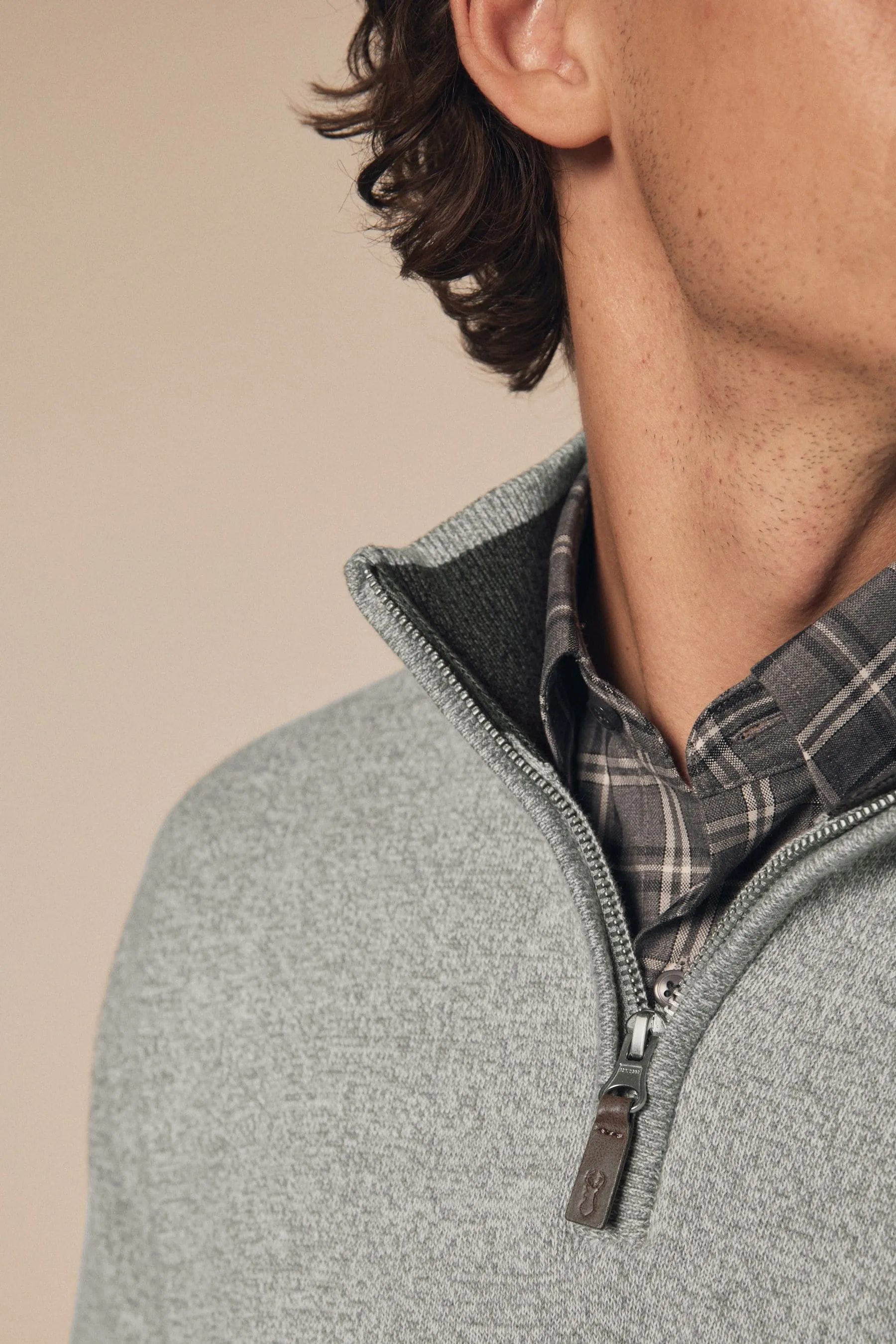 Vestibilità regolare 100% Cotton Premium Zip Neck Maglione    