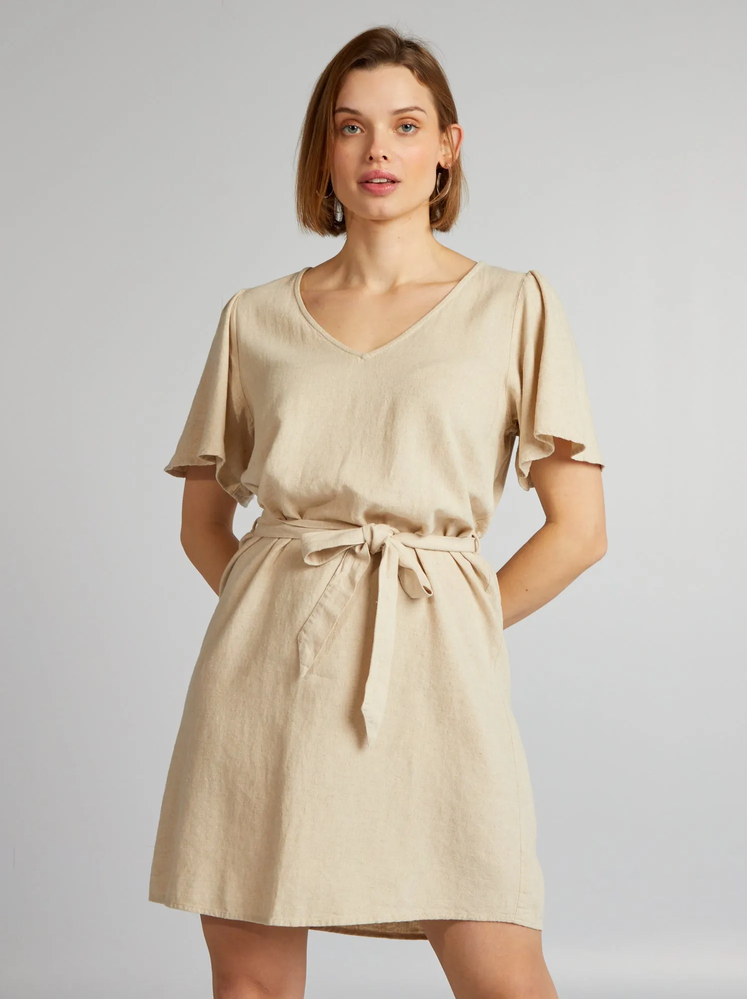 Vestito con cintura in lino 'JDY' - BEIGE