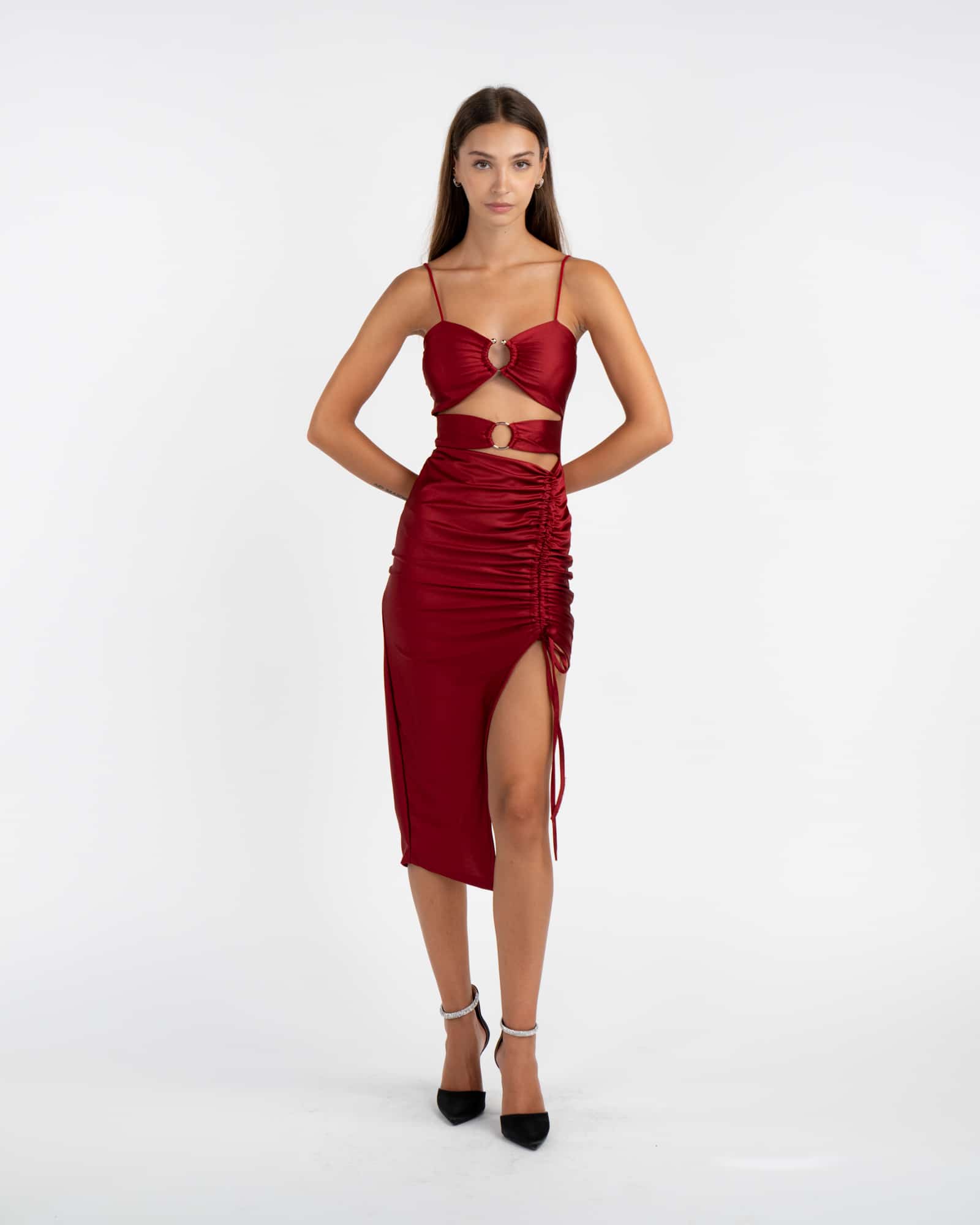 Vestito lungo con anelli - BORDEAUX