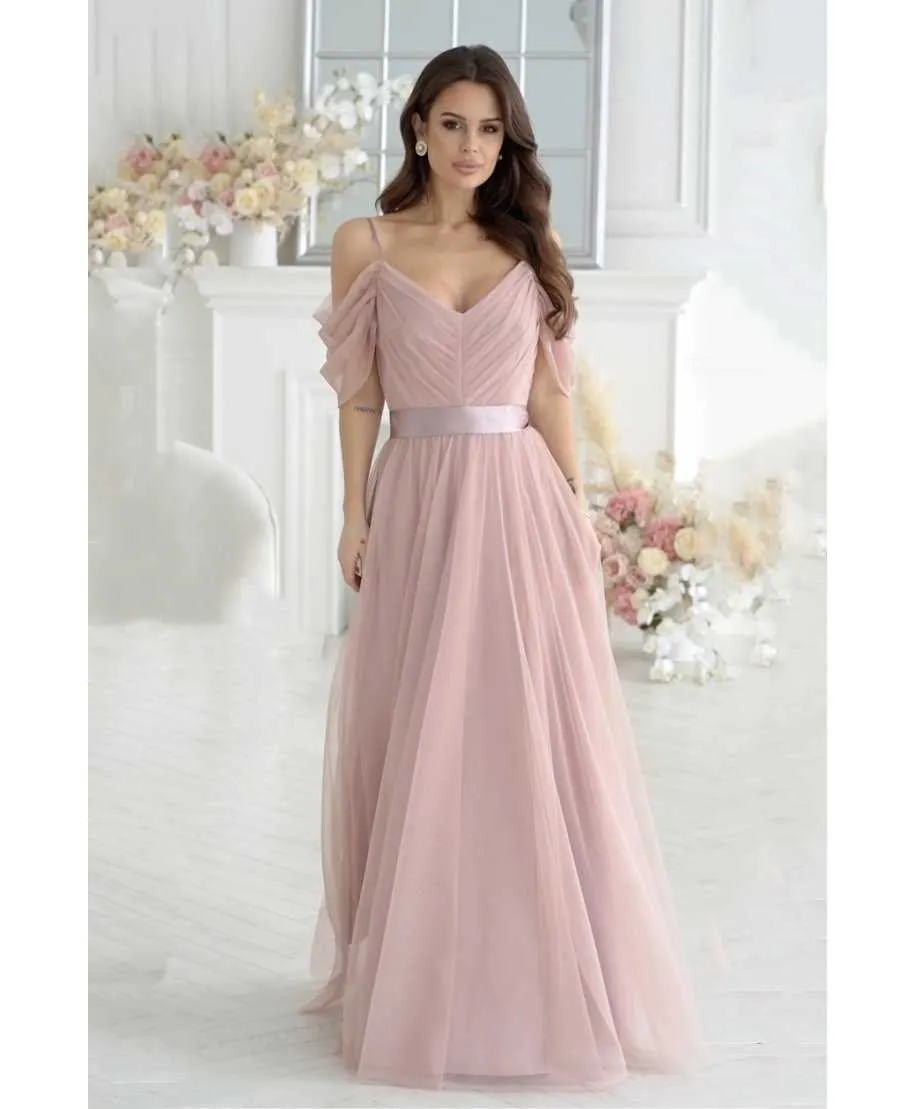 Vestito lungo elegante - In tulle – Champagne