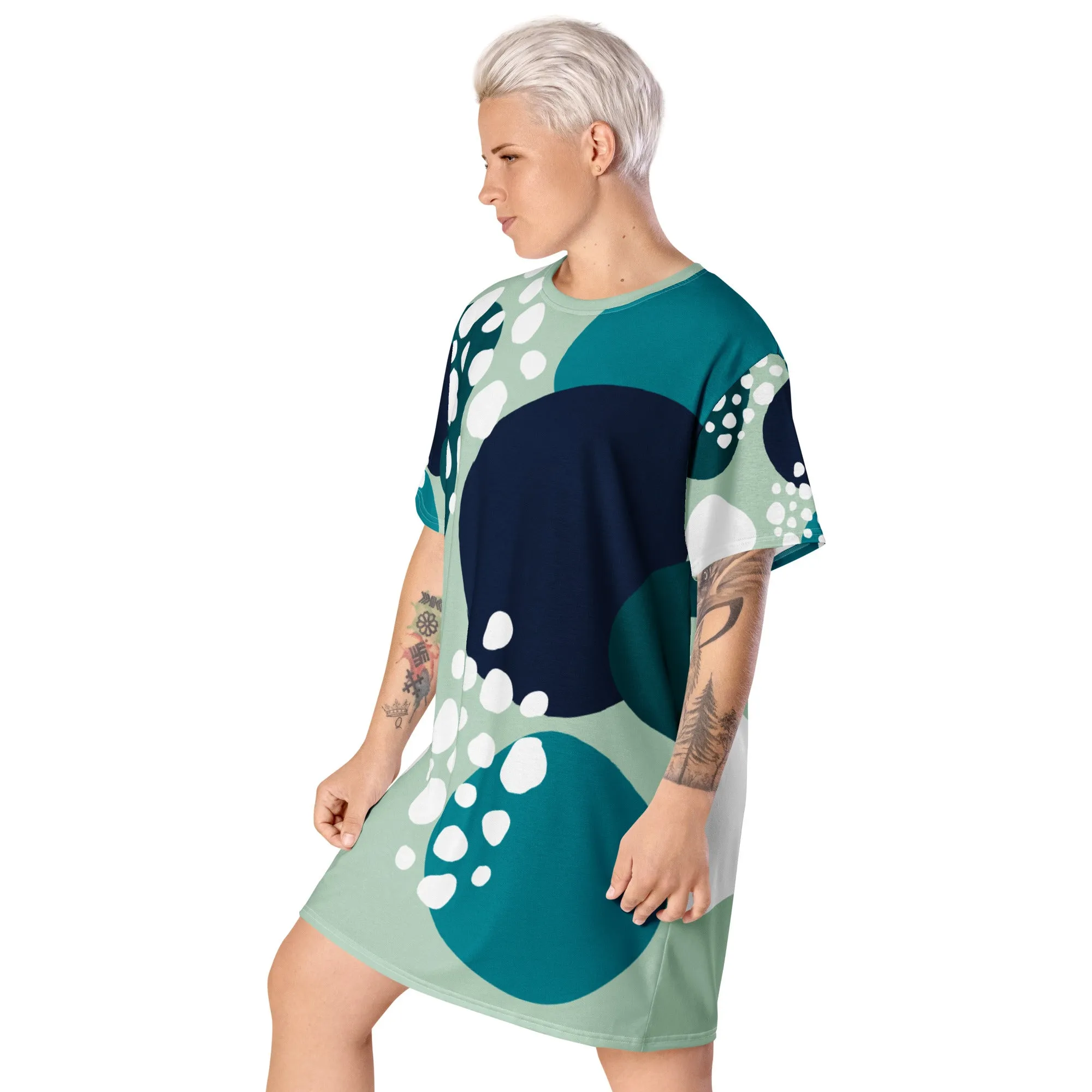 Vestito t-shirt da donna verde con cerchi