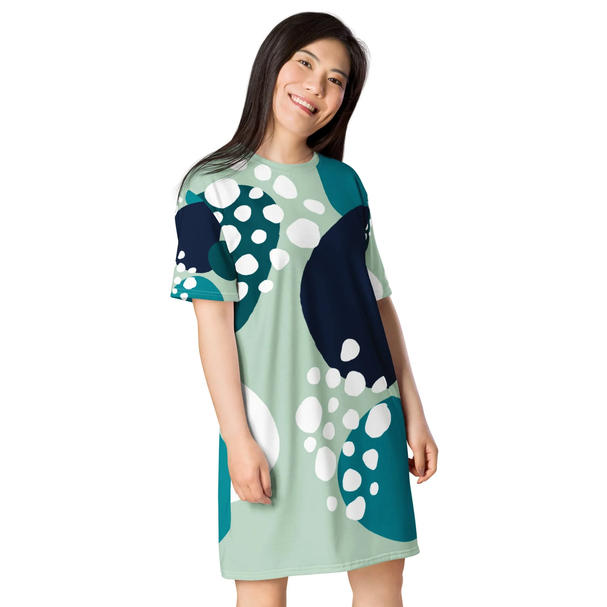 Vestito t-shirt da donna verde con cerchi