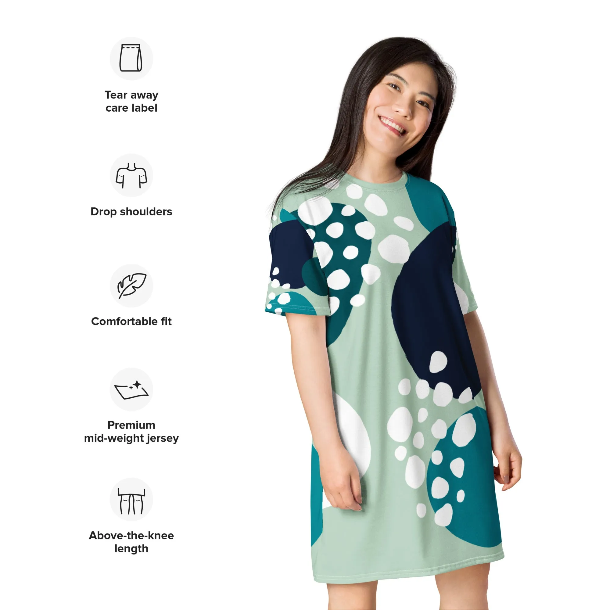 Vestito t-shirt da donna verde con cerchi