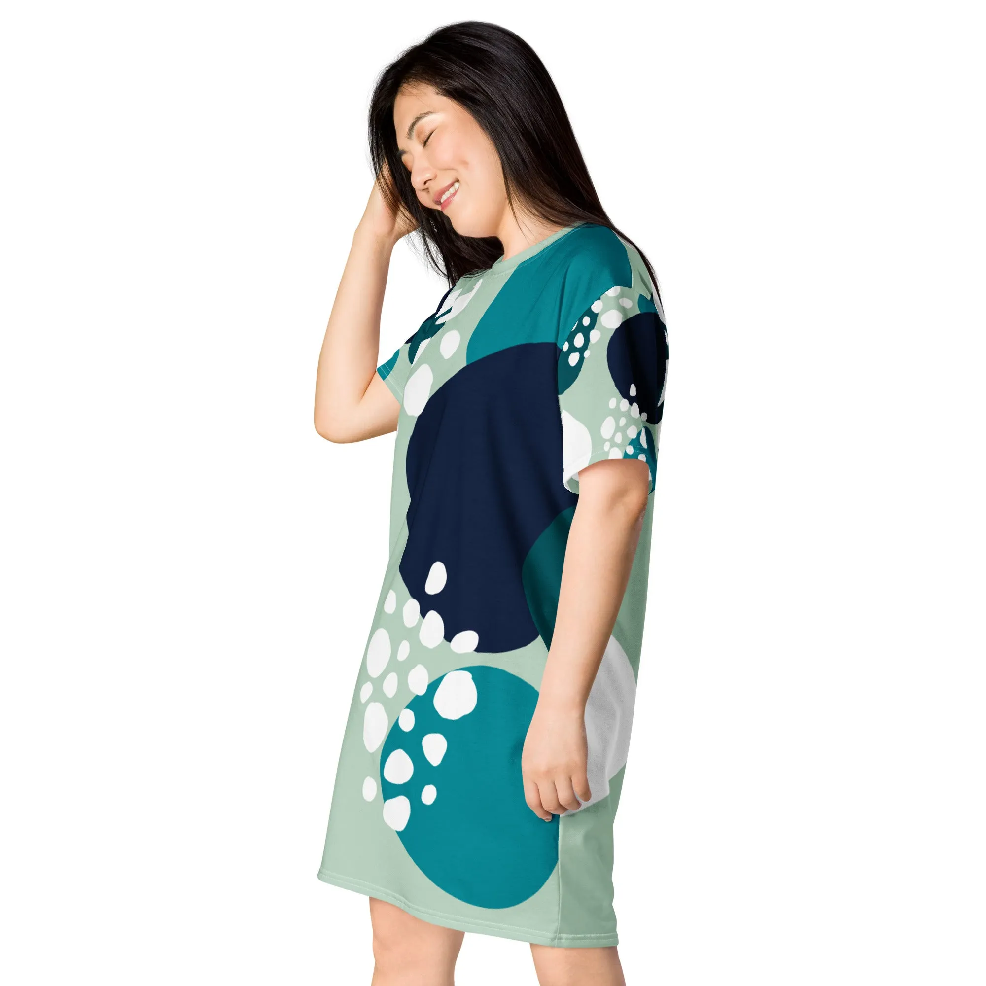 Vestito t-shirt da donna verde con cerchi