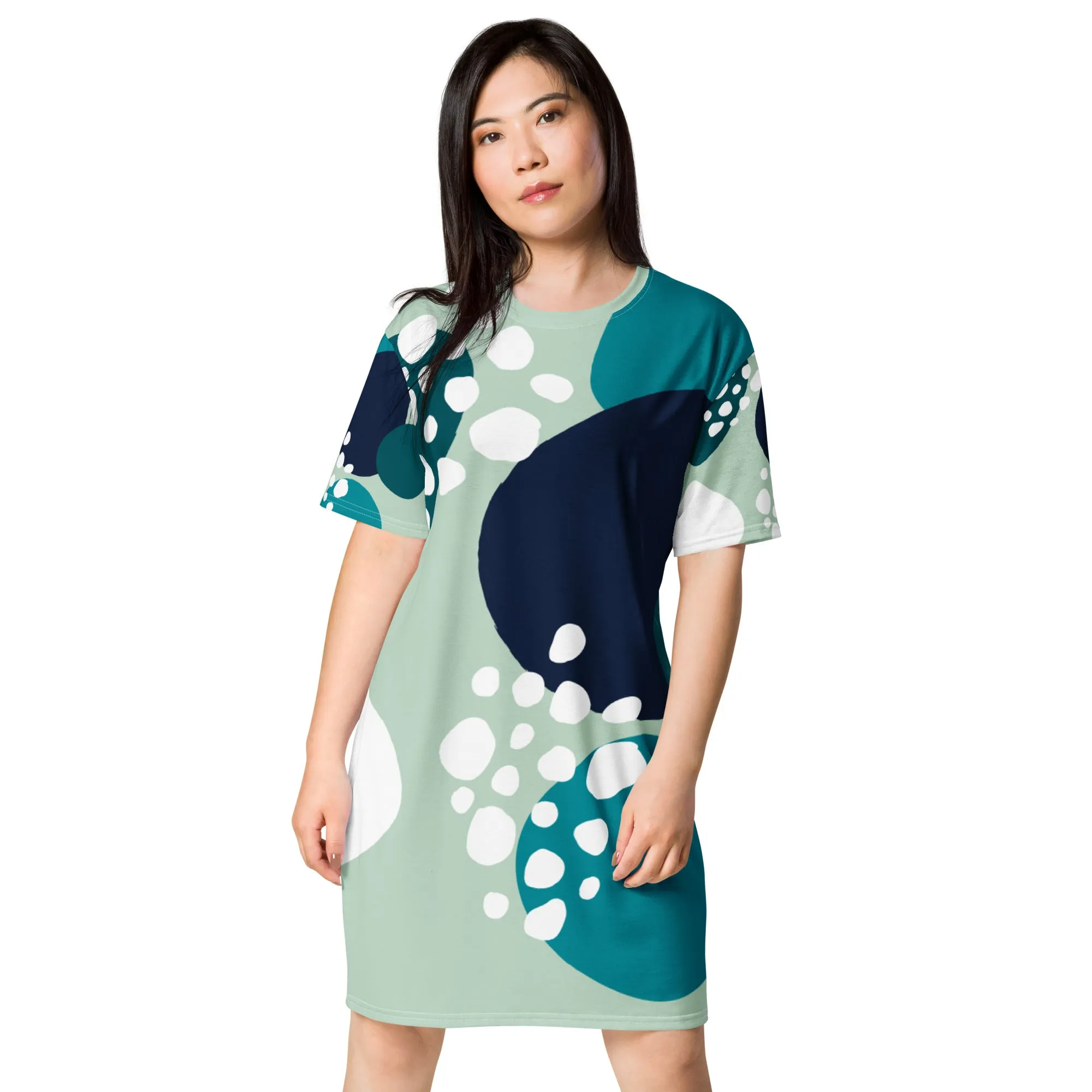 Vestito t-shirt da donna verde con cerchi