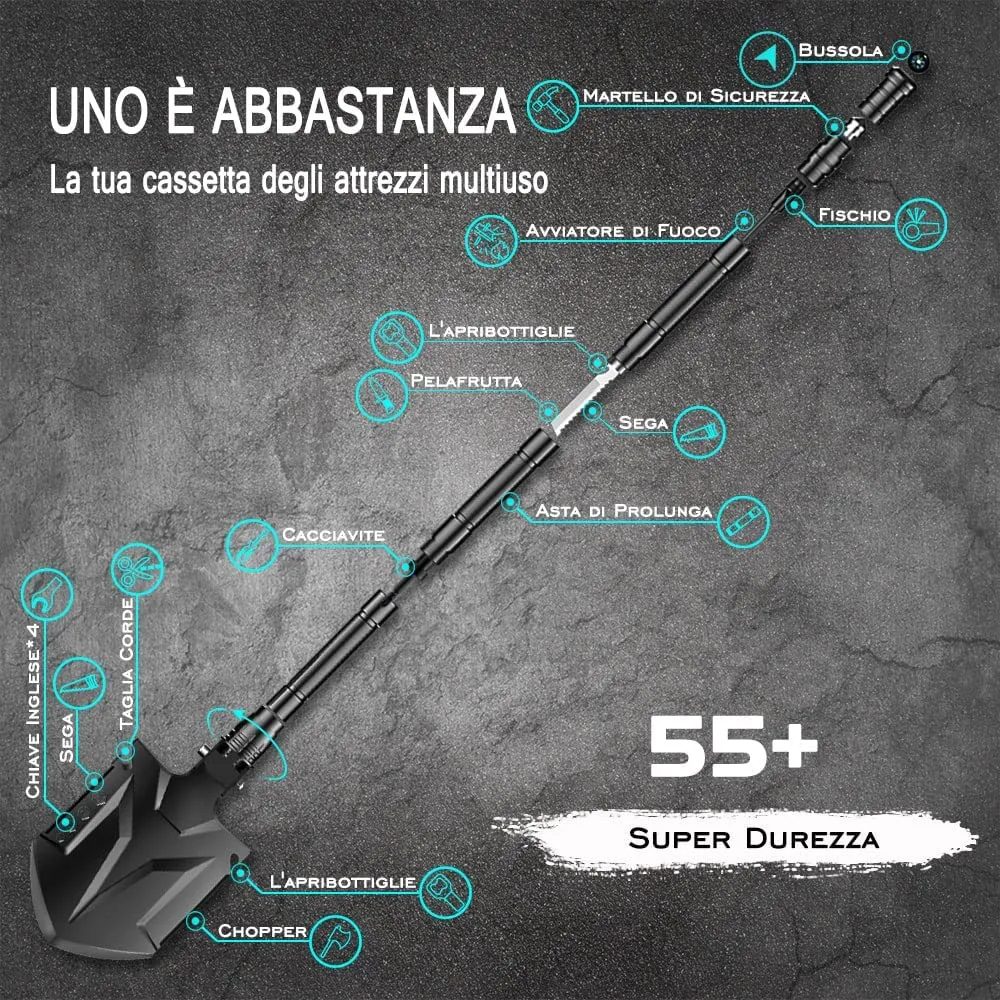 YANTOO Pala da campeggio militare, manico della pala molto più lungo (83 cm di lunghezza), testa della pala extra large, vanga m