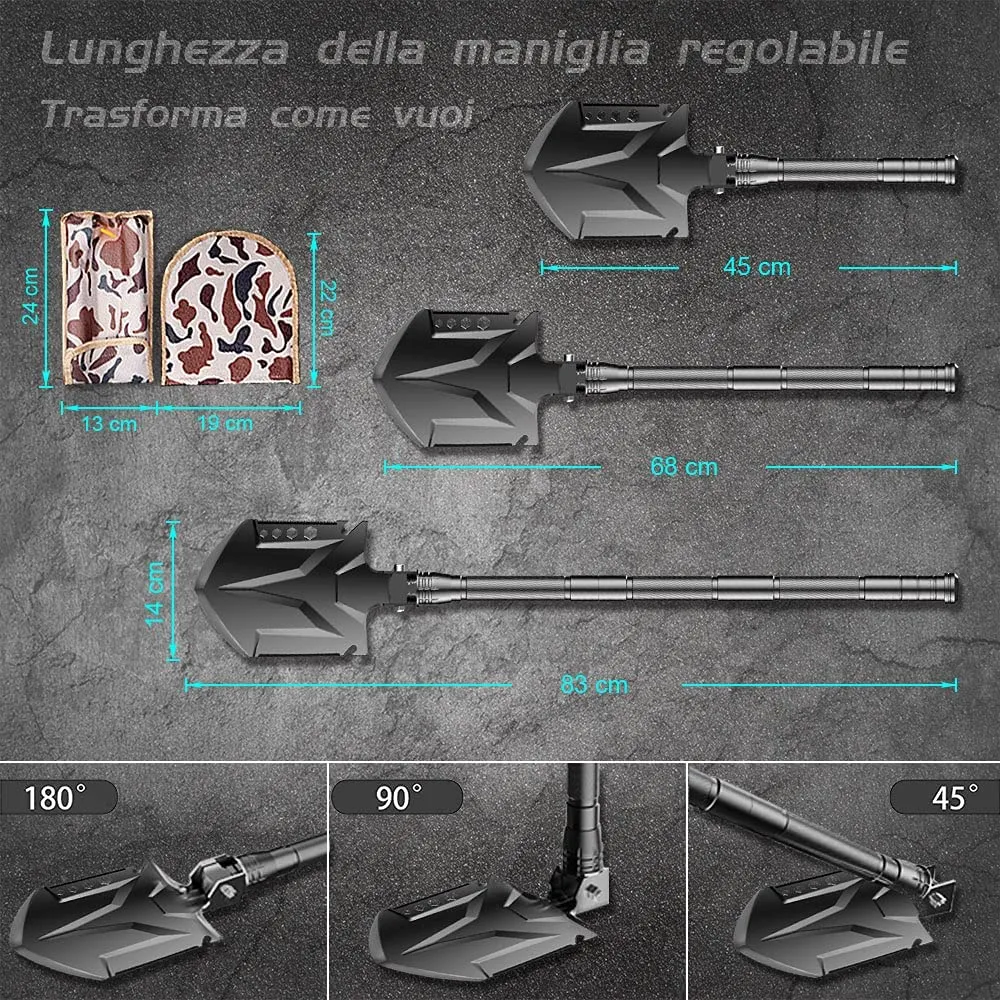 YANTOO Pala da campeggio militare, manico della pala molto più lungo (83 cm di lunghezza), testa della pala extra large, vanga m